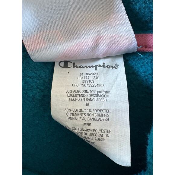 Champion Turquoise Hoodie with Pink Glitter Logo Girl's size M 10/12 - Picture 4 of 4